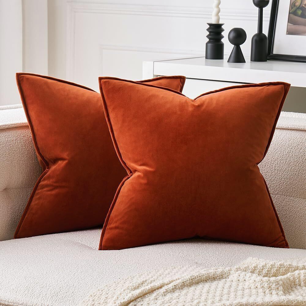 9465 Fall Pack of 2 Decorative Velvet Throw Pillow Covers Soft Burnt Orange